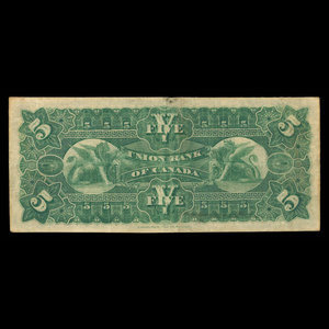 Canada, Union Bank of Canada (The), 5 dollars : August 2, 1886