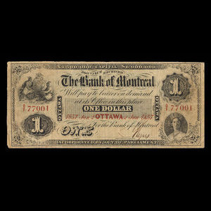 Canada, Bank of Montreal, 1 dollar : January 2, 1857