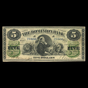 Canada, Dominion Bank, 5 dollars : February 1, 1871