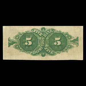 Canada, Dominion Bank, 5 dollars : February 1, 1871