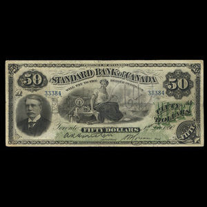 Canada, Standard Bank of Canada, 50 dollars : December 1, 1890