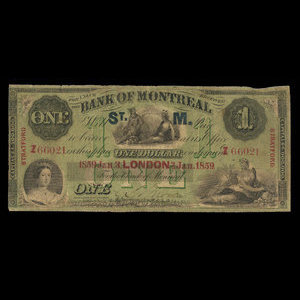 Canada, Bank of Montreal, 1 dollar : January 3, 1859