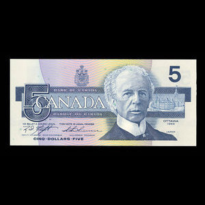 Canada, Bank of Canada, 5 dollars : 1986