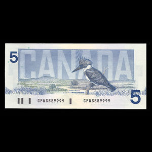 Canada, Bank of Canada, 5 dollars : 1986