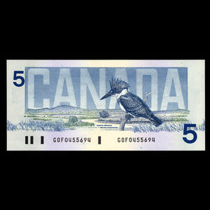 Canada, Bank of Canada, 5 dollars : 1986