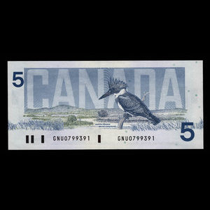 Canada, Bank of Canada, 5 dollars : 1986