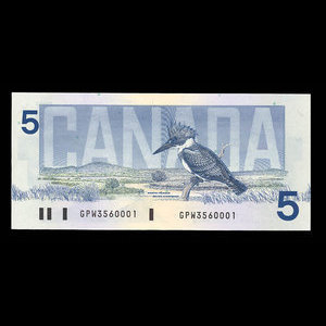 Canada, Bank of Canada, 5 dollars : 1986