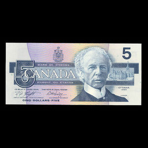 Canada, Bank of Canada, 5 dollars : 1986