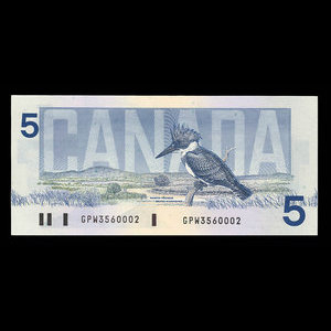 Canada, Bank of Canada, 5 dollars : 1986