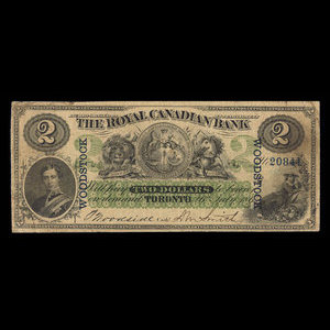 Canada, Royal Canadian Bank, 2 dollars : July 26, 1865