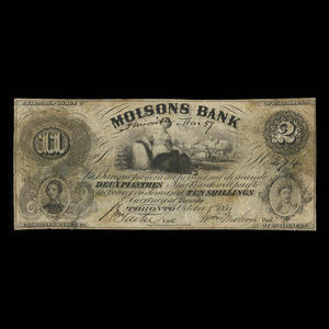 Canada, Molsons Bank, 2 piastres : October 1, 1855