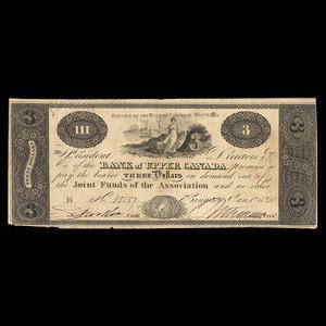 Canada, Bank of Upper Canada (Kingston), 3 dollars : January 1, 1820