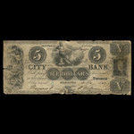 Canada, City Bank (Montreal), 5 dollars : December 31, 1852