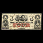 Canada, Bank of Western Canada, 4 dollars : September 20, 1859