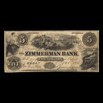 Canada, Zimmerman Bank, 5 dollars : October 1, 1855