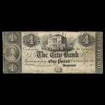 Canada, City Bank (Montreal), 4 dollars : February 1, 1853