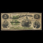 Canada, Exchange Bank of Canada, 5 dollars : October 1, 1872