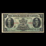 Canada, Royal Bank of Canada, 5 dollars : January 2, 1913