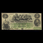 Canada, Westmorland Bank of New Brunswick, 5 dollars : August 1, 1861