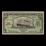 Dominica, Royal Bank of Canada, 5 dollars : January 3, 1938