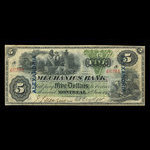 Canada, Mechanics Bank (Montreal), 5 dollars : June 1, 1872