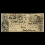 Canada, City Bank (Montreal), 5 dollars : February 1, 1853