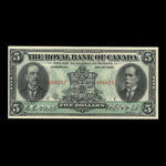 Canada, Royal Bank of Canada, 5 dollars : January 2, 1913