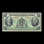 Canada, Royal Bank of Canada, 5 dollars : January 2, 1935