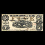 Canada, International Bank of Canada, 5 dollars : September 15, 1858