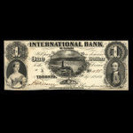 Canada, International Bank of Canada, 1 dollar : September 15, 1858