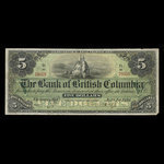 Canada, Bank of British Columbia, 5 dollars : January 1, 1894