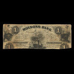 Canada, Molsons Bank, 1 piastre : October 1, 1853