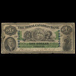 Canada, Royal Canadian Bank, 1 dollar : July 26, 1865