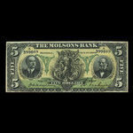 Canada, Molsons Bank, 5 dollars : October 2, 1905