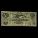 Canada, Merchants Bank of Canada (The), 5 dollars : March 2, 1868