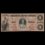 Canada, Colonial Bank of Canada, 4 dollars : May 4, 1859