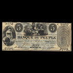 Canada, Banque du Peuple (People's Bank), 5 dollars : July 1, 1838