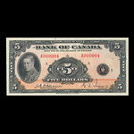 Canada, Bank of Canada, 5 dollars <br /> 1935