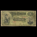 Canada, Bank of Hamilton, 5 dollars : June 1, 1892