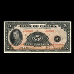 Canada, Bank of Canada, 5 dollars : 1935