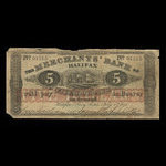 Canada, Merchants' Bank of Halifax, 5 dollars : July 1, 1871