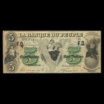 Canada, Banque du Peuple (People's Bank), 5 dollars : November 6, 1885