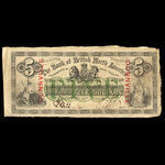 Canada, Bank of British North America, 5 dollars : January 4, 1865