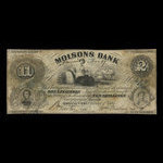 Canada, Molsons Bank, 2 piastres : October 1, 1855