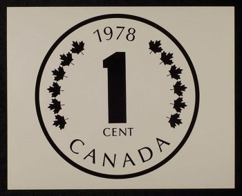 a print of a coin design: a “1” in the middle and “Canada” below